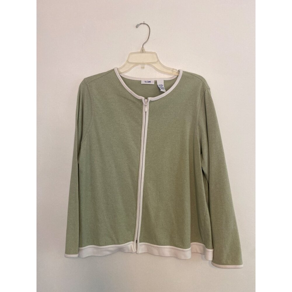 Ms. Lee Vintage Women’s Light Green & White Full-Zip Cardigan Size Petite Large